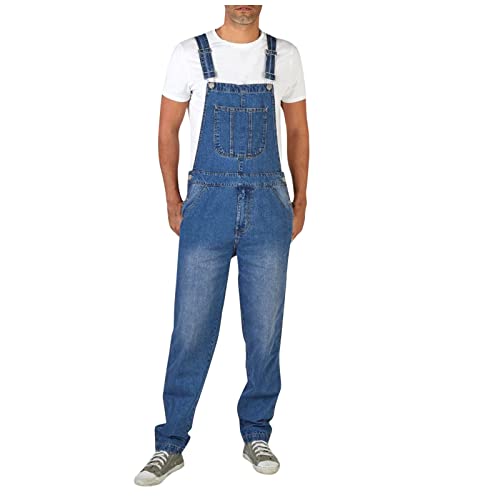 SOOUICKER Jeans Latzhose Herren Freizeit Jeans Overall Herren Latzhose Herren Denim Latzhose Herren Modern Jeans Latzhose Herren 90er Jeans Jumpsuit Herren Lang Latzhose Herren Arbeitshose Blau von SOOUICKER