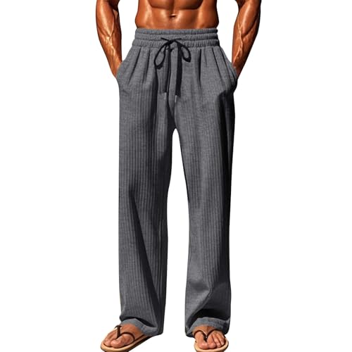 SOOUICKER Jogginghose Herren Dicker Stoff Breit Trainingshose Herren Gym Ohne Bündchen Sporthose Herren Lang Weit Freizeithose Herren Weites Bein Jogginghose Herren Elegant Vintage von SOOUICKER