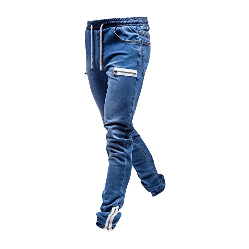 SOOUICKER Jogginghose Herren Jeansoptik Jogging Jeans Herren Stretch Trainingshose Herren Mit Reißverschluss Am Bein Jeans Herren Mit Gummizug Sporthose Herren Fitness Jogginghose Herren Slim Fit von SOOUICKER