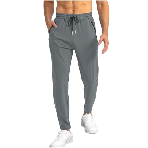 SOOUICKER Jogginghose Herren Lang Reißverschlusstaschen Trainingshose Herren Ohne Bündchen Gym Sporthose Herren Lang mit Taschen Fitness Freizeithose Herren Modern Jogginghose Locker von SOOUICKER