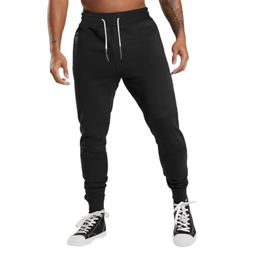 SOOUICKER Jogginghose Herren Reißverschlusstaschen Trainingshose Herren Gym Sporthose Herren Slim Fit Freizeithose Herren mit Bündchen Trainingshose Herren Reissverschluss Taschen von SOOUICKER