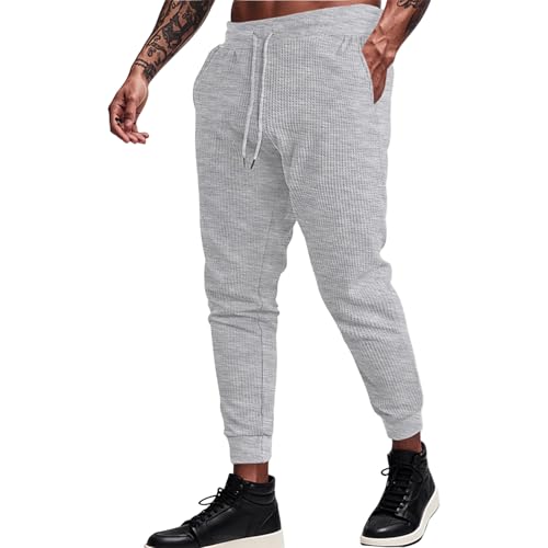 SOOUICKER Jogginghose Herren Slim Fit Waffel Sporthose Lang mit Taschen Fitness Freizeithose Modern mit Gummizug Trainingshose Gym mit Bündchen Stoffhose Jogging von SOOUICKER