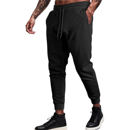SOOUICKER Jogginghose Herren Slim Fit Waffel Sporthose Lang mit Taschen Fitness Freizeithose Modern mit Gummizug Trainingshose Gym mit Bündchen Stoffhose Jogging von SOOUICKER