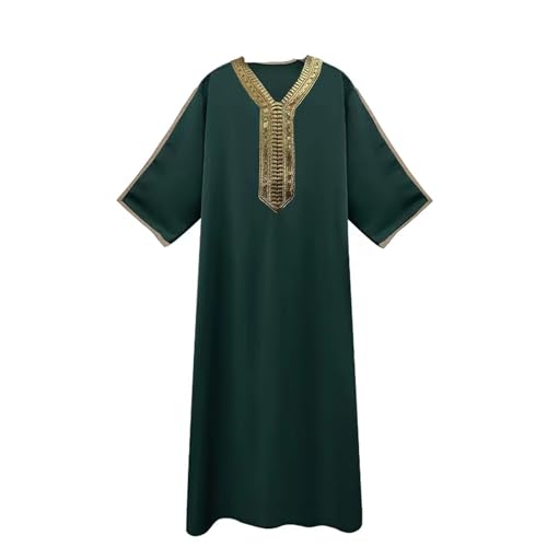 SOOUICKER Kaftan Herren Lang Kurzarm V-Ausschnitt Thobe Gebetskleidung Für Männer Arabische Kleidung Herren Royalty Dubai Robe Retro Tuniken Abaya von SOOUICKER