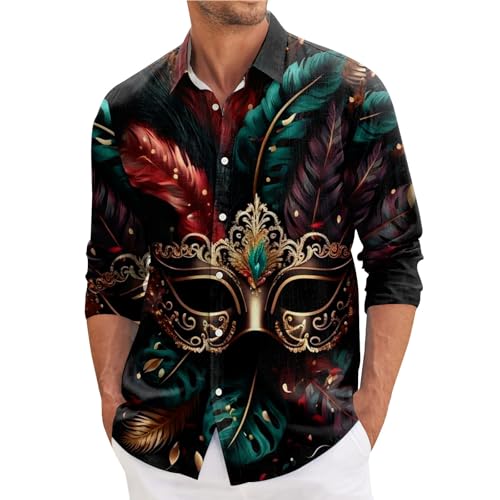 SOOUICKER Karneval Kostüm Hemd Herren Langarm Bunt Hemd Herren 3D Druck Freizeithemden für Herren Sommer Sommerhemd Herren Muster Hemd Herren Urlaub Regular Fit von SOOUICKER