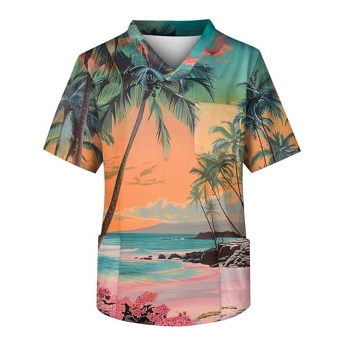 SOOUICKER Kasack Herren Muster Hawaii Tshirt V Ausschnitt Kurzarmhemd mit Brusttasche Bunt T Shirt Oversize Modern Freizeithemden Kurzarm mit Aufdruck von SOOUICKER