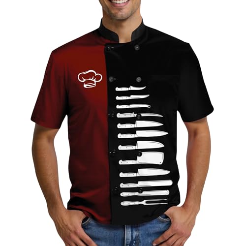 SOOUICKER Kochjacke Herren Kurzarm Bunt Muster Kochkleidung Sommer Bäckerjacke mit Aufdruck Kochhemd Regular Fit Professional Chef Uniform SOOUICKER Kochjacke Herren Kurzarm Bunt Muster Kochkleidung Sommer Bäckerjacke mit Aufdruck Kochhemd Regular Fit Professional Chef Uniform von SOOUICKER