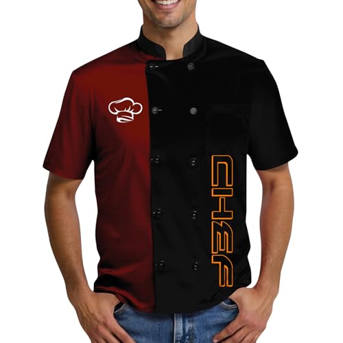 SOOUICKER Kochjacke Herren Kurzarm Sommer Bunt Kochhemd Unisex Stehkragen Bäckerjacke Damen Knöpfe Kochkleidung Muster Professional Chef Uniform von SOOUICKER