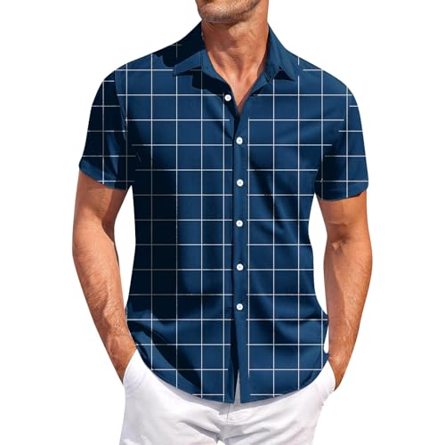SOOUICKER Kurzarmhemd Herren Kariert Freizeit Sommerhemd Muster Comfort Fit Herrenhemd Kurzarm Casual Elegant Freizeithemd Sommer Karo Kariertes Hemd Herren Bunt von SOOUICKER