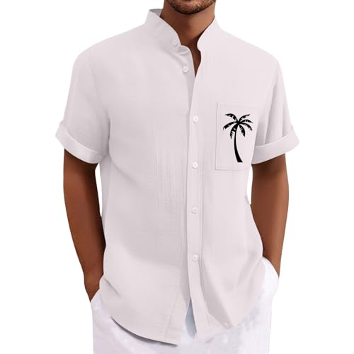 SOOUICKER Kurzarmhemd Herren Stehkragen Große Größen Freizeithemden für Herren Sommer Ohne Kragen Sommerhemd Muster Leicht Hemd Kurzarm mit Brusttasche Freizeit von SOOUICKER