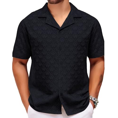 SOOUICKER Kurzarmhemd Herren Vintage Elegant Sommerhemd Herren Kurzarm Muster Freizeithemden Sommer Regular Fit Hemd Boho Herrenhemden Freizeit von SOOUICKER