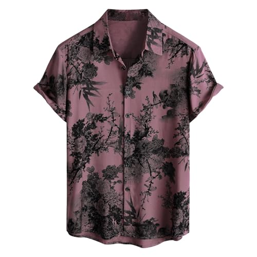 Kurzarmhemd Herren Vintage Hawaii Hemd Männer Blumen Sommerhemden Kurzarm Bunt Freizeithemd Muster Hemd Boho Urlaub Hippie Hawaiihemd Palmen Retro Strandhemd Sommer von SOOUICKER