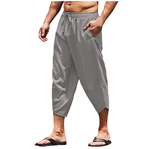 SOOUICKER Kurze Hose Herren Sommer Leinenhose Herren 3/4 Bermuda Shorts Herren Leinen Sommer Kurze Hosen Herren Leinen über Knie Yogahose Herren Kurz Bermuda Shorts Herren Strand von SOOUICKER