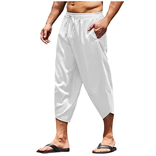 SOOUICKER Kurze Hose Herren Sommer Leinenhose Herren 3/4 Bermuda Shorts Herren Leinen Sommer Kurze Hosen Herren Leinen über Knie Yogahose Herren Kurz Bermuda Shorts Herren Strand von SOOUICKER