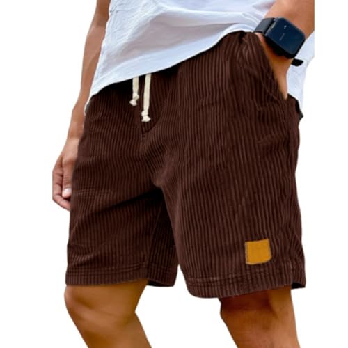 SOOUICKER Kurze Hosen Herren Sommer Cord Freizeit Sporthose Herren Kurz Sweat mit Taschen Bermuda Shorts Sommer Gummizug Kurze Jogginghose Stoff Weit von SOOUICKER