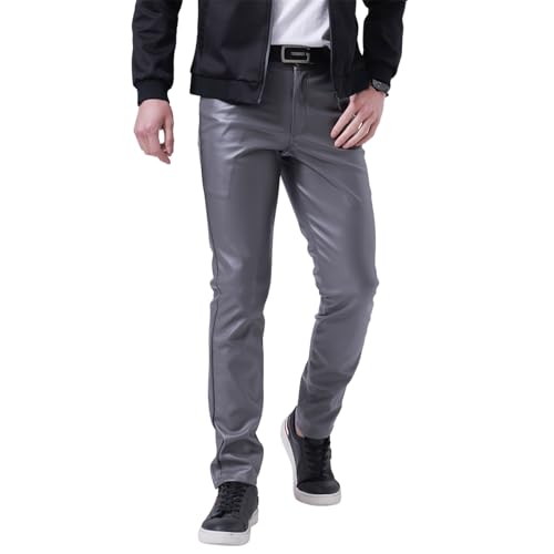 SOOUICKER Lederhose Herren Slim Fit Modern Hosen Herren Leder Punk Wetlook Lederhose Herren Lang Hosen Stretch Lederhose Herren Party Freizeit von SOOUICKER