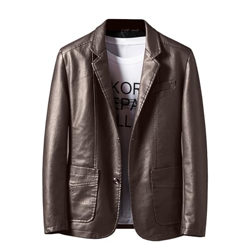 SOOUICKER Lederjacke Herren Elegant Kragen Jackett Herren Leder Modern Übergangsjacke Leder Business Bomberjacke Kunstleder Hemdjacke Casual Lederjacke Slim Fit von SOOUICKER