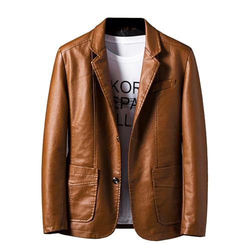 SOOUICKER Lederjacke Herren Elegant Kragen Jackett Herren Leder Modern Übergangsjacke Leder Business Bomberjacke Kunstleder Hemdjacke Casual Lederjacke Slim Fit von SOOUICKER