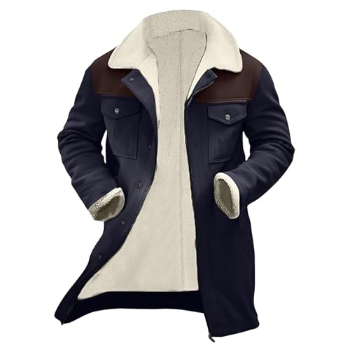 SOOUICKER Ledermantel Herren Lang Gefüttert Wintermantel Leder Fell Lederjacke Winter Lang Teddyfell Mantel Fellkragen Wildleder Mantel Vintage Trenchcoat Warm Outdoor von SOOUICKER