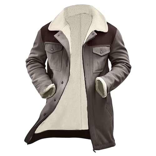 SOOUICKER Ledermantel Herren Lang Gefüttert Wintermantel Leder Fell Lederjacke Winter Lang Teddyfell Mantel Fellkragen Wildleder Mantel Vintage Trenchcoat Warm Outdoor von SOOUICKER