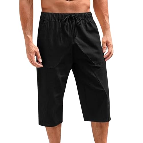 SOOUICKER Leichte Sommerhose Herren 3/4 Leinenhose Herren Sommer Kurz Bermuda Shorts Herren 3/4 mit Gummizug Kurze Hosen Herren Leinen Shorts Herren über Knie Kurze Hosen Herren Freizeit von SOOUICKER