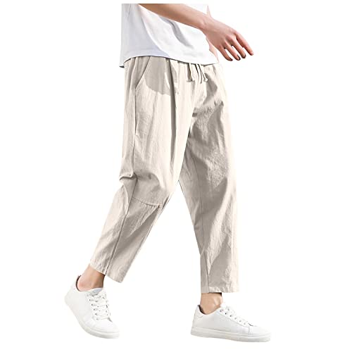 SOOUICKER Leinen Freizeithose Herren Stoff Leinenhose Herren Weit Haremshose Herren Leinenhose Herren Regular Fit Jogginghose Herren 7/8 Lang Leinenhose Herren Jogging von SOOUICKER