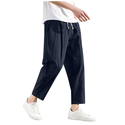 SOOUICKER Leinen Freizeithose Herren Stoff Leinenhose Herren Weit Haremshose Herren Leinenhose Herren Regular Fit Jogginghose Herren 7/8 Lang Leinenhose Herren Jogging von SOOUICKER