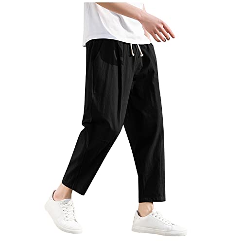 SOOUICKER Leinen Freizeithose Herren Stoff Leinenhose Herren Weit Haremshose Herren Leinenhose Herren Regular Fit Jogginghose Herren 7/8 Lang Leinenhose Herren Jogging von SOOUICKER