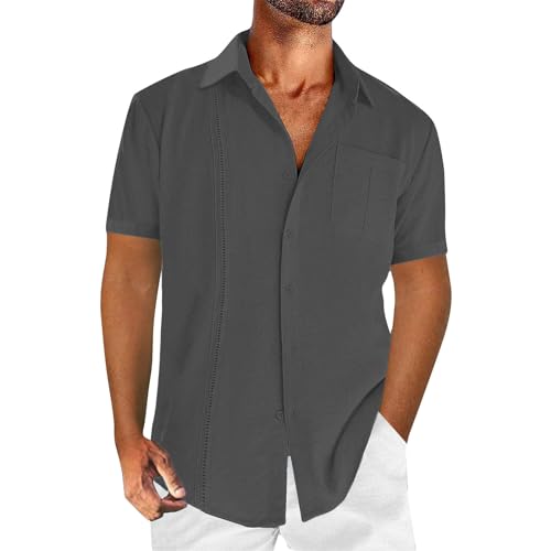 SOOUICKER Leinenhemd Herren Kurzarm Regular Fit Freizeithemden für Herren Sommer Übergröße Hemd Herren Leinen Kurzarm Sommerhemd Herren Leinen Kurzarmhemd Herren Große Größen von SOOUICKER