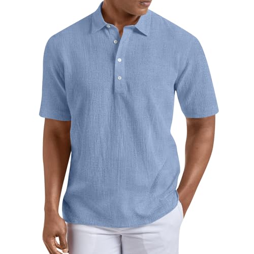 SOOUICKER Leinenhemd Herren Kurzarm Regular Fit Hemd Herren Freizeit Leinen Kurzarmhemd Herren Sommer Sommerhemd Herren Leinen Leinenhemd Herren Vintage Elegant Hemd Herren Casual von SOOUICKER