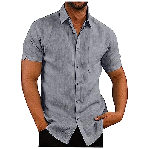 SOOUICKER Leinenhemd Herren Kurzarm Sommerhemd Herren Leinen Kurzarmhemd Herren Sommer Freizeithemden für Herren Kurzarm Leinen Shirt Herren Sommer Strandhemd Herren Leinen Regular Fit von SOOUICKER