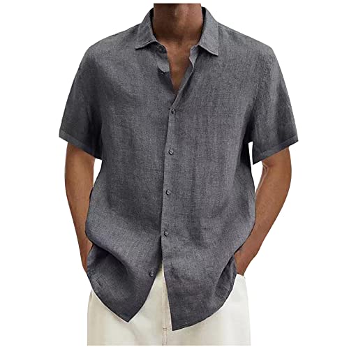 SOOUICKER Leinenhemd Herren Kurzarm Sommerhemd Herren Leinen Kurzarmhemd Herren Sommer Freizeithemden für Herren Kurzarm Leinen Shirt Herren Sommer Strandhemd Herren Leinen Regular Fit von SOOUICKER