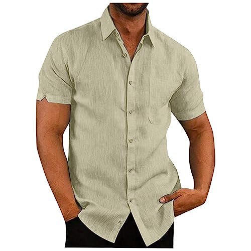 SOOUICKER Leinenhemd Herren Kurzarm Sommerhemd Herren Leinen Kurzarmhemd Herren Sommer Freizeithemden für Herren Kurzarm Leinen Shirt Herren Sommer Strandhemd Herren Leinen Regular Fit von SOOUICKER