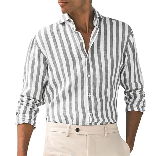 SOOUICKER Leinenhemd Herren Langarm Gestreift Hemd Leinen Muster Freizeithemden Sommer Regular Fit Sommerhemd Oversized Leicht Herrenhemden Freizeit von SOOUICKER