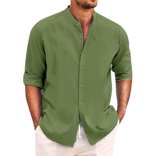 SOOUICKER Leinenhemd Herren Langarm Regular Fit Hemd Leinen Ohne Kragen Freizeithemden Sommer Oversize Sommerhemd Leicht Stehkragen von SOOUICKER