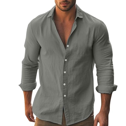 SOOUICKER Leinenhemd Herren Langarm Slim Fit Hemd Sommer Freizeit Freizeithemden für Herren Leinen Herrenhemden Leicht Langarmhemd Sommerhemd Casual von SOOUICKER