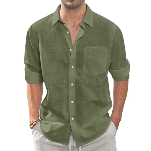 SOOUICKER Leinenhemd Herren Langarm Slim Fit Sommerhemd Herren Leicht mit Brusttasche Freizeithemd Leinen Comfort Fit Hemd Sommer Elegant Herrenhemden Freizeit Strandhemd Leinen von SOOUICKER