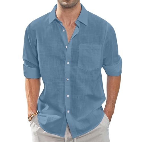 SOOUICKER Leinenhemd Herren Langarm Slim Fit Sommerhemd Herren Leicht mit Brusttasche Freizeithemd Leinen Comfort Fit Hemd Sommer Elegant Herrenhemden Freizeit Strandhemd Leinen von SOOUICKER