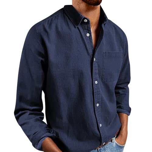 SOOUICKER Leinenhemd Herren Langarm Sommer Hemd Herren Vintage Freizeithemden für Herren Regular Fit Sommerhemd Herren Comfort Fit Hemd Herren Leinen Freizeit Leinenhemd Herren Elegant von SOOUICKER