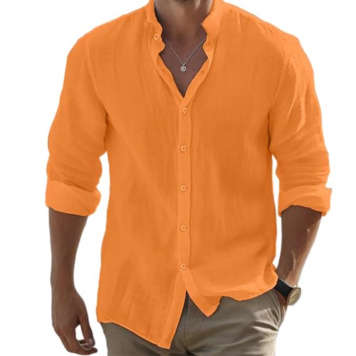 SOOUICKER Leinenhemd Herren Langarm Sommer Oversize Freizeithemden für Herren Leinen Sommerhemd Leicht Stehkragen Hemd Vintage Freizeit Einfarbig von SOOUICKER