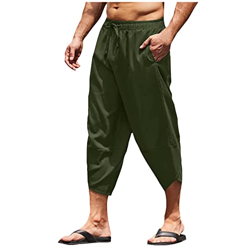 SOOUICKER Leinenhose Herren 3/4 Bermuda Shorts Herren Leinen Shorts Herren Sommer Kurze Hosen Herren Leinen über Knie Yogahose Herren Kurz Bermuda Shorts Herren Overknee Strand von SOOUICKER