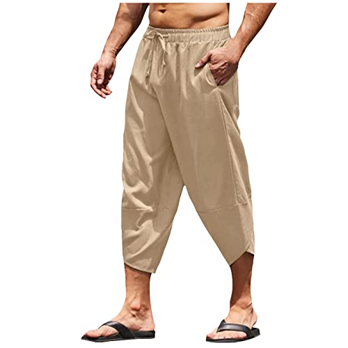 SOOUICKER Leinenhose Herren 3/4 Bermuda Shorts Herren Leinen Shorts Herren Sommer Kurze Hosen Herren Leinen über Knie Yogahose Herren Kurz Bermuda Shorts Herren Overknee Strand von SOOUICKER