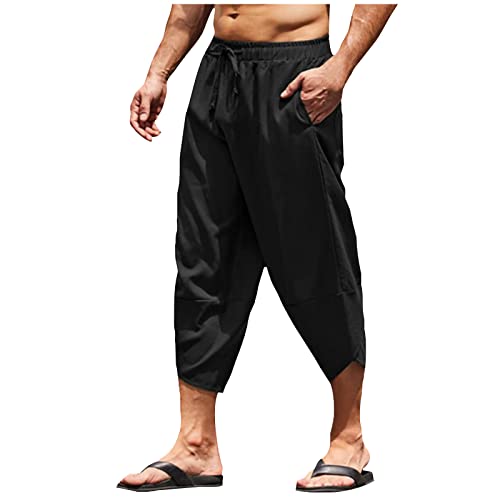 SOOUICKER Leinenhose Herren 3/4 Bermuda Shorts Herren Leinen Shorts Herren Sommer Kurze Hosen Herren Leinen über Knie Yogahose Herren Kurz Bermuda Shorts Herren Overknee Strand von SOOUICKER