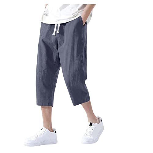 SOOUICKER Leinenhose Herren 3/4 Jogginghose Herren Leinen Haremshose Herren Kurz Jogginghose Herren Leichter Stoff Freizeithose Herren 3/4 Lang Leichte Sommerhose Herren Leinen von SOOUICKER