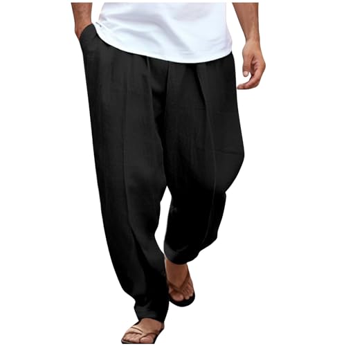 SOOUICKER Leinenhose Herren Baggy Sporthose Herren Lang Leinen Freizeithose Leichte Sommerhose Herren Weit Leinenhose Herren Loose Fit Breite Jogginghose Herren Leinen Hosen Herren Relaxed Fit von SOOUICKER