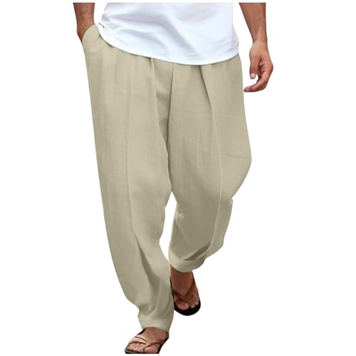 SOOUICKER Leinenhose Herren Baggy Sporthose Herren Lang Leinen Freizeithose Leichte Sommerhose Herren Weit Leinenhose Herren Loose Fit Breite Jogginghose Herren Leinen Hosen Herren Relaxed Fit von SOOUICKER