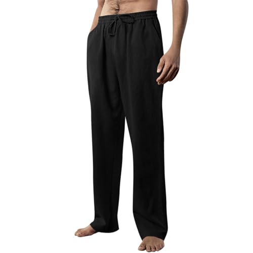 SOOUICKER Leinenhose Herren Große Größen Sommerhose Herren Leinen Baggy Yogahose Jogginghose Herren Weites Bein Leinenhose Herren Lang Sommer Weit Freizeithose Herren mit Gummizug von SOOUICKER