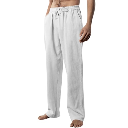 SOOUICKER Leinenhose Herren Große Größen Sommerhose Herren Leinen Baggy Yogahose Jogginghose Herren Weites Bein Leinenhose Herren Lang Sommer Weit Freizeithose Herren mit Gummizug von SOOUICKER