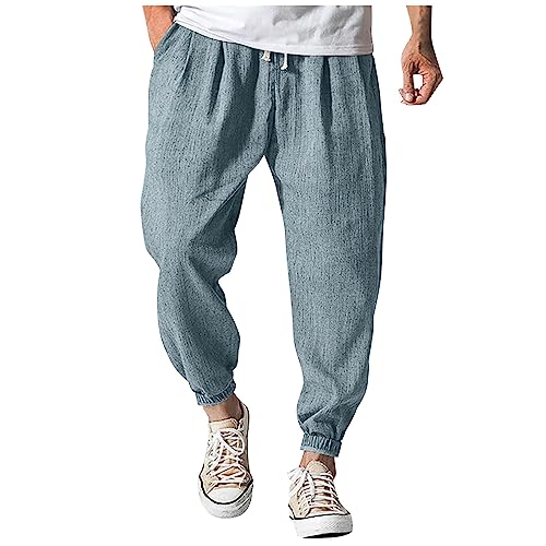 SOOUICKER Leinenhose Herren Harem Jogginghose Herren Leinen Freizeithose Herren mit Bündchen Haremshose Herren Leinen Sporthose Herren mit Taschen Leinenhose Herren Jogging Loose Fit von SOOUICKER