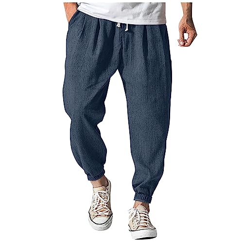 SOOUICKER Leinenhose Herren Harem Jogginghose Herren Leinen Freizeithose Herren mit Bündchen Haremshose Herren Leinen Sporthose Herren mit Taschen Leinenhose Herren Jogging Loose Fit von SOOUICKER